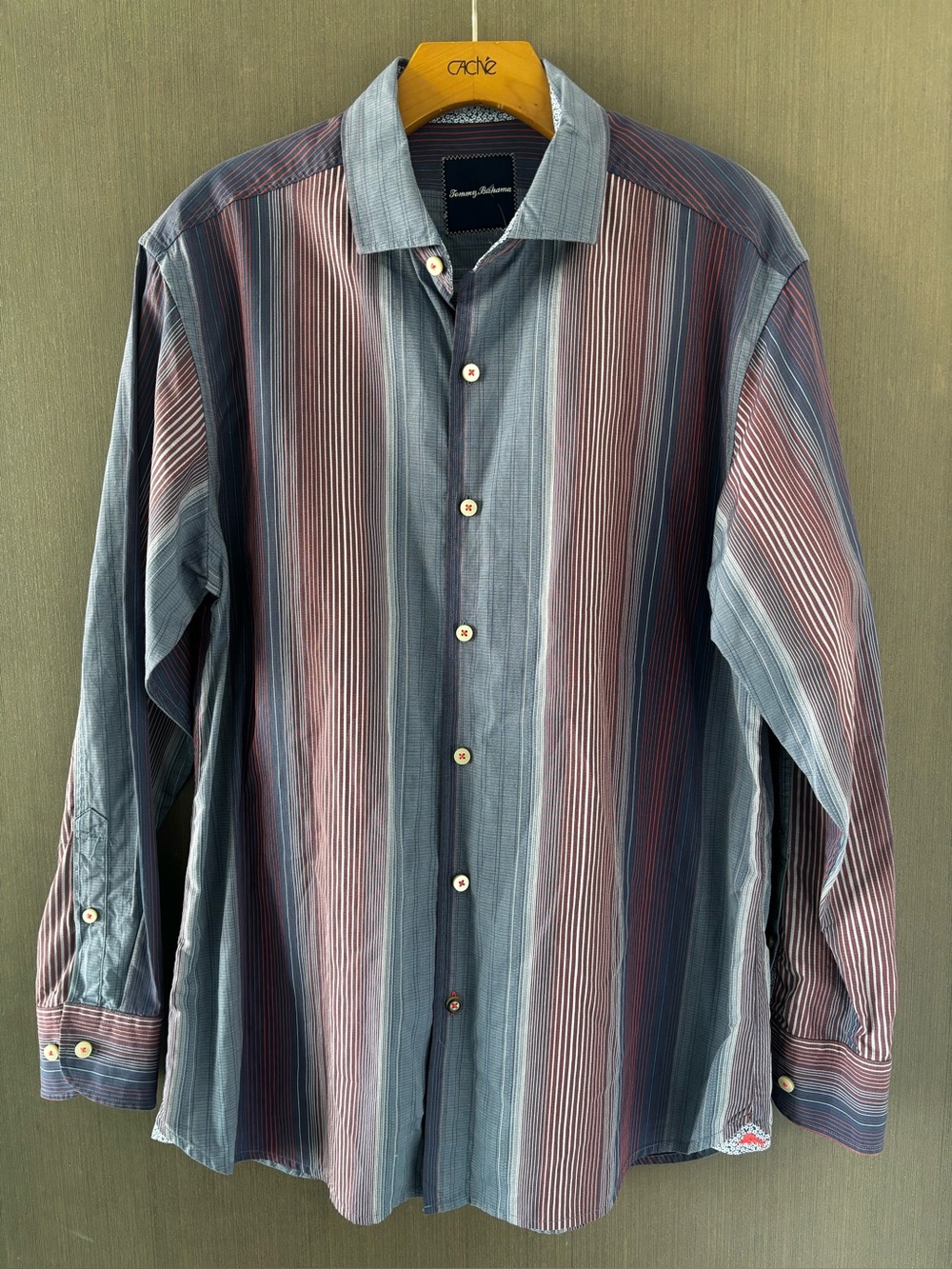 Tommy Bahama Striped Button Shirt Blue Red